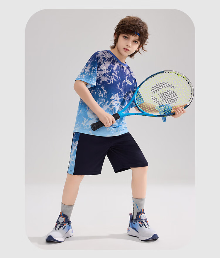 ASK JUNIOR Children's Quick-Dry Summer Outfit, Youth Chinese-Style New Chic Instant Cool Short-Sleeve T-Shirt And Shorts Sports Two-Piece Set 13