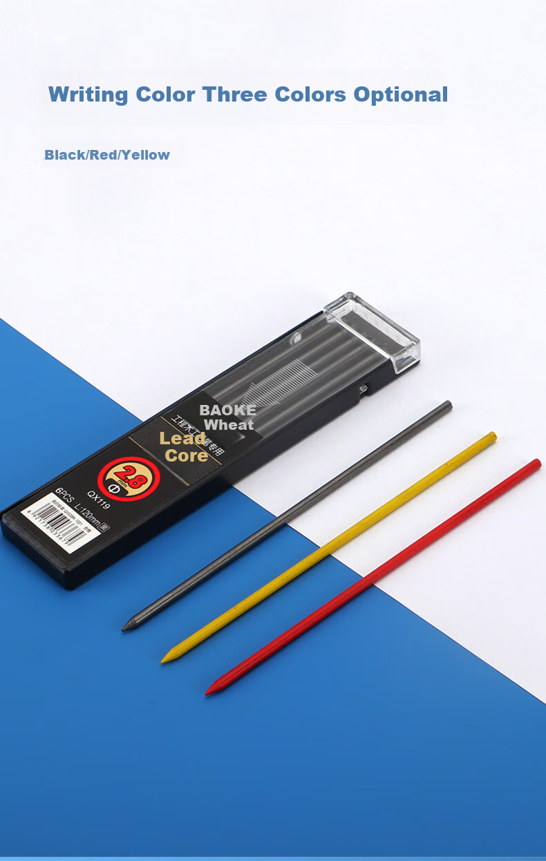 BAOKE QX119 Engineering Carpenter's Mechanical Pencil Lead Refills, 2.8mm, Red, 6 Pieces/pack, 6 Packs/box 4