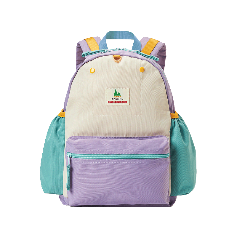 SHUKIKU Classic Color-Block Children's Backpack, Kindergarten Backpack for Grades 1-3 Elementary School Students, Vanilla Taro Paste M+