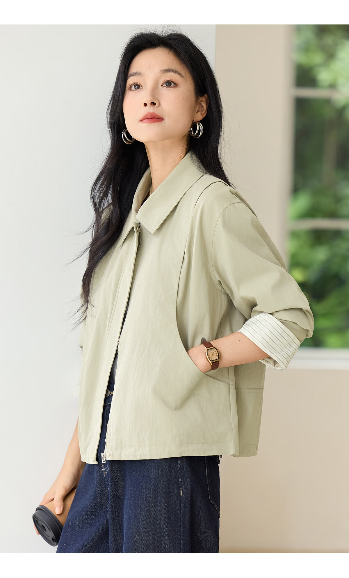 Chushen Spring Autumn Casual Jacket for Women Fashion Lapel Decorative Lines Simple Short Petite Coat Top S53D016 14
