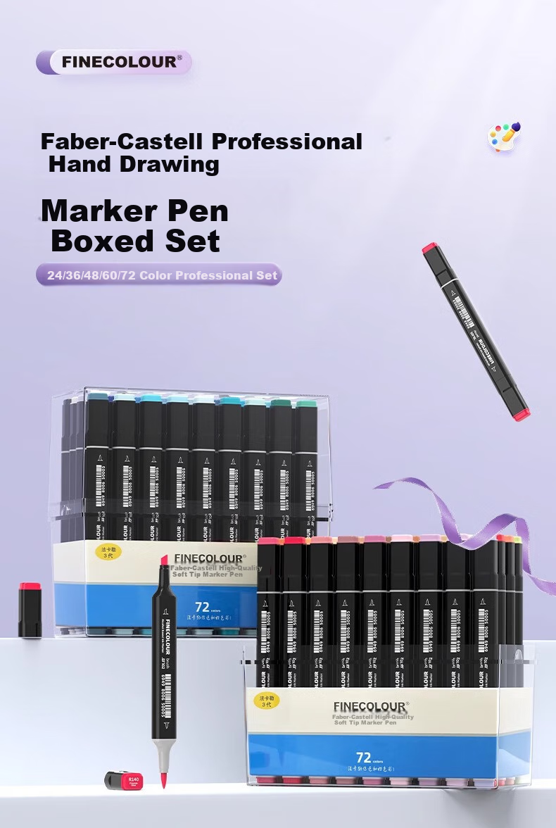 FINECOLOUR 3rd Generation Alcohol-Based Dual-Tip Markers, 48 Colors, Transparent Pen Case Set, Art Sketching Watercolor Pens, Art Education Drawing Pens 1