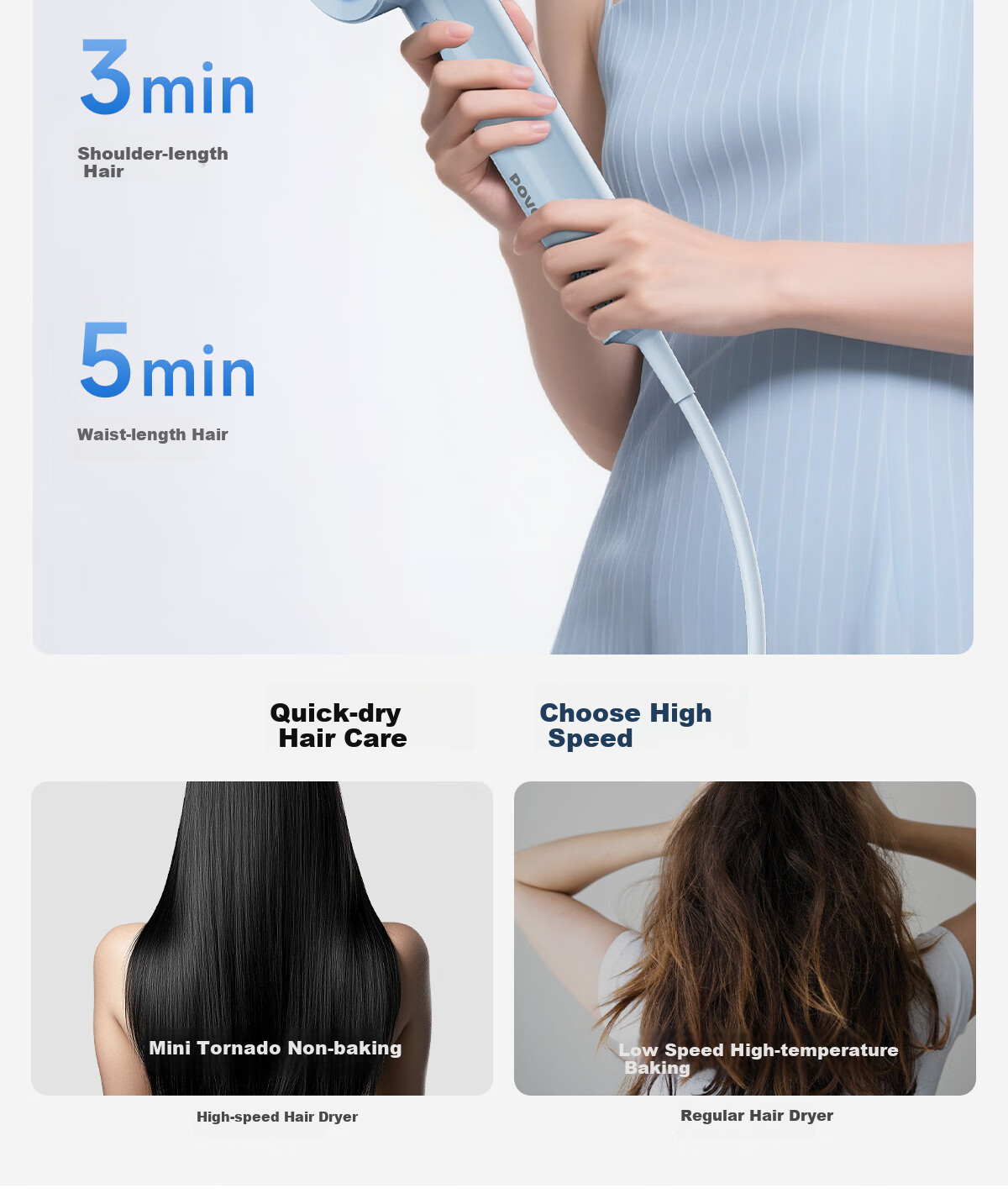 POVOS [Mid-Autumn Festival Gift] P7 High-Speed Hair Dryer for Home And Student Dormitory, Negative Ion, High Power, Quick-Drying, Low Noise PH7001 Sea Salt Blue, Gift for Girlfriend Or Wife 2
