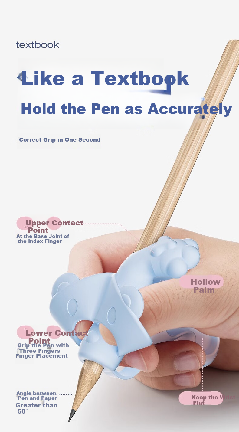 Wusheng Pen Grip Corrector, Five-Finger Posture Corrector for Kindergarten Beginners And Elementary School Students, Anti-Wrist Curling Device, Pencil Grip Aid for Children, Blue, Two-Pack 7