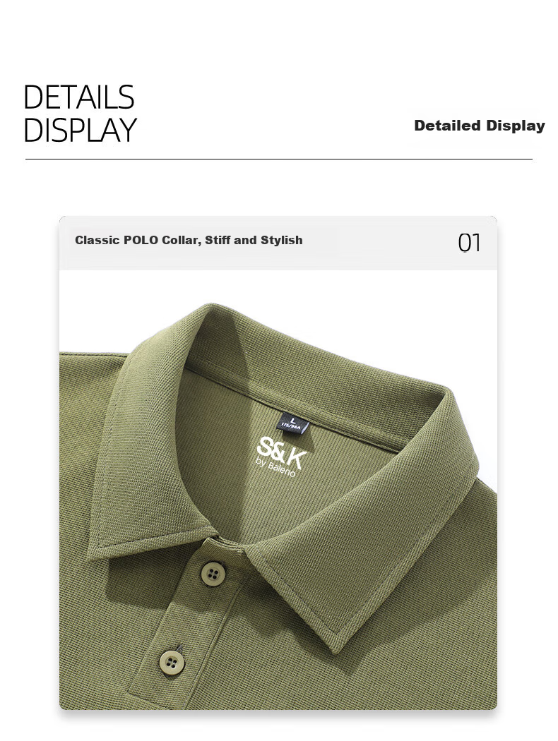 Baleno S&K Series Waffle Men's Polo Shirt, Summer Cartoon Print Collar Top, Youth Simple Style Short Sleeve 13