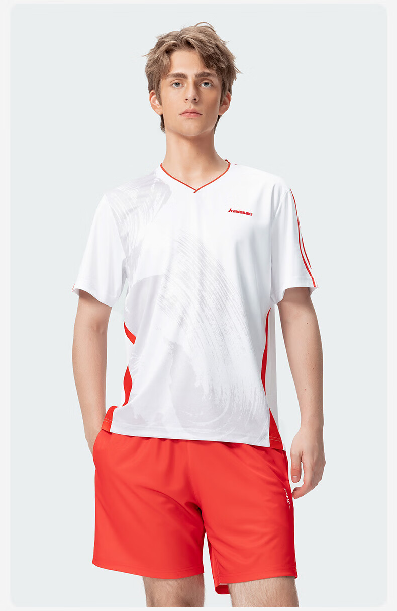 KAWASAKI Badminton Sports T-Shirt Quick-Dry Sweat-Absorbing Breathable Men's Competition Training Jersey C1017 Vermilion Red XL 2