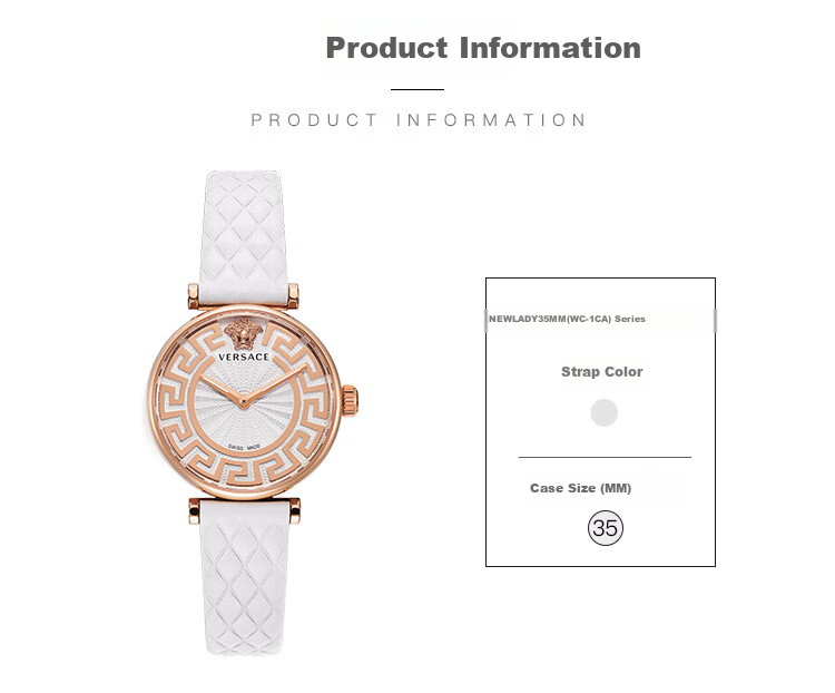 VERSACE Swiss Watch, Women's White Moonstone Quartz Watch, Birthday Gift for Girlfriend, VE1CA0724-35MM, Gift Box Packaging 1
