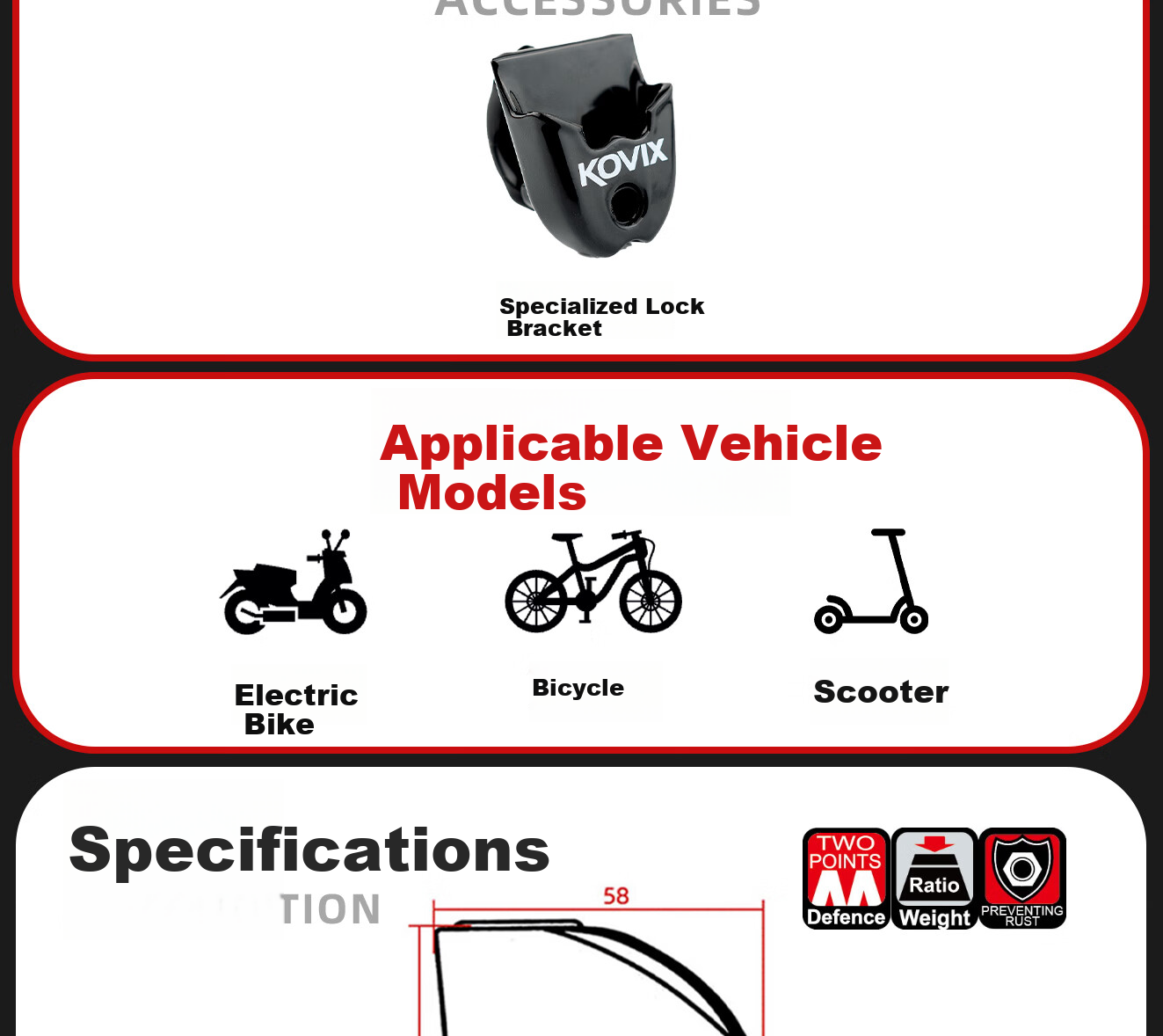 KOVIX KNN1 Disc Brake Lock for Electric Bikes And Scooters, Anti-Theft Lock for Mountain Bikes, Portable Brake Disc Lock for Motorcycles 3