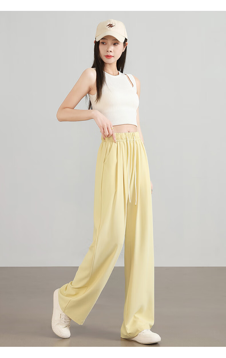 XUEXIMAN Ice Silk Wide-Leg Pants, Lightweight Women's Style, New Summer 2025 Trousers, Breathable Draping Straight-Leg Casual Pants, Cool High-Waist Pants 8