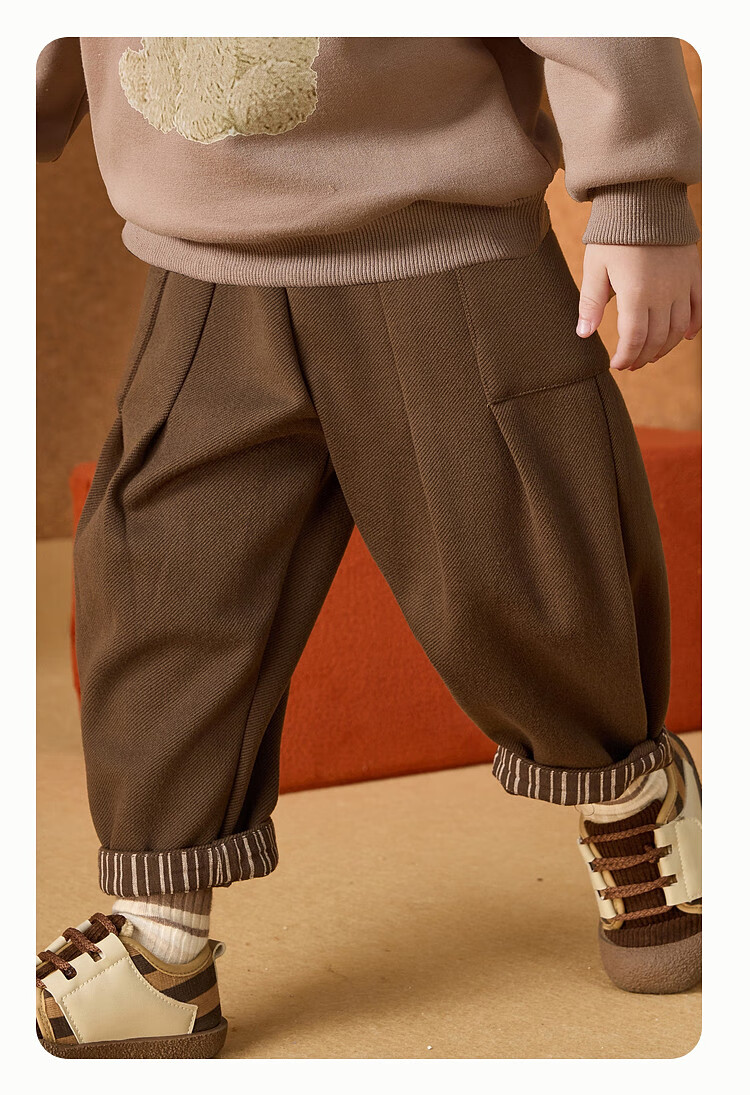 ASK JUNIOR Kids Boys Carrot Pants Spring Brushed Woolen Casual Sports Pants Brown Coffee 90 9