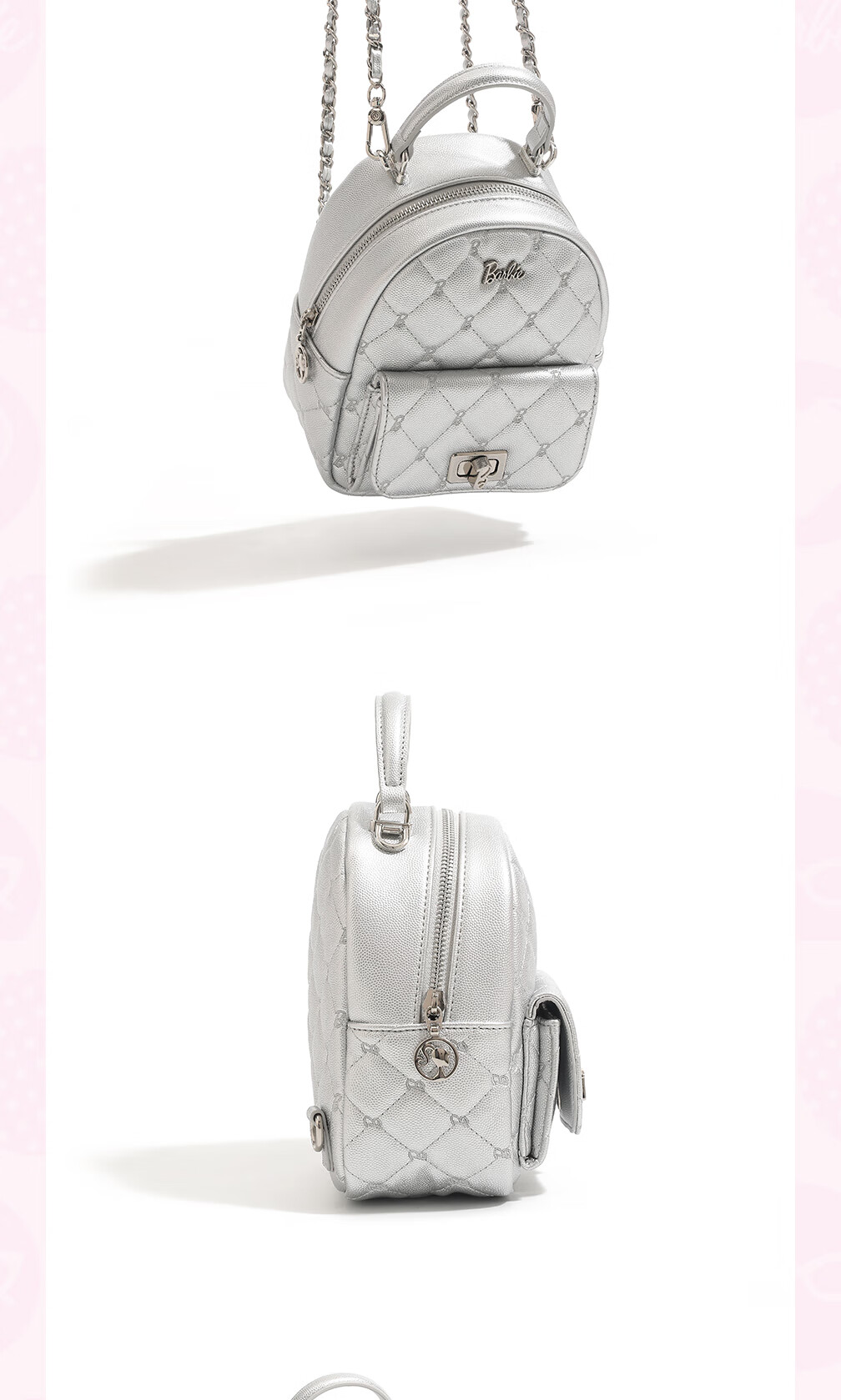 Barbie Backpack for Women, 2026 New Style Diamond-Quilted Chain Light Luxury Laptop Bag for College Students, Birthday Gift, Valentine's Day Present 11