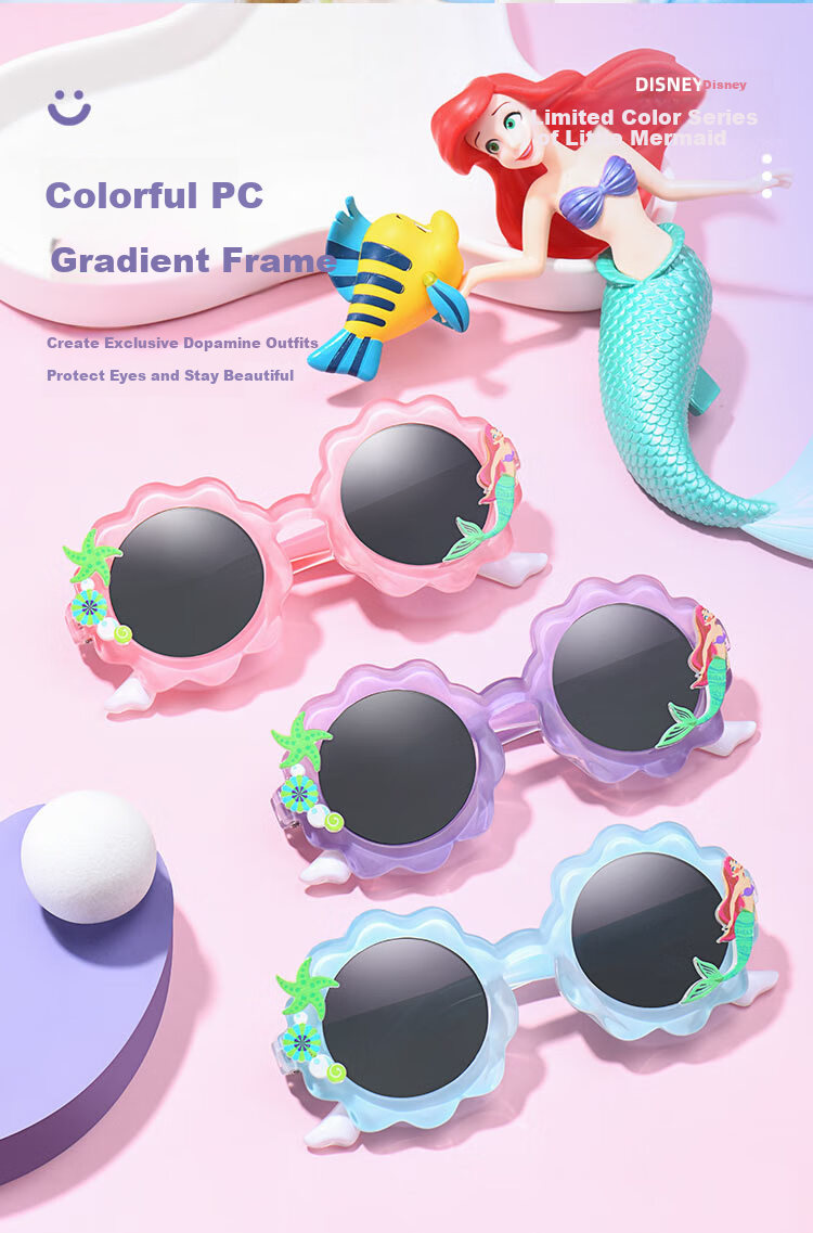 Disney Little Mermaid Children's Sunglasses, Girls' Sunglasses, Kids' Outdoor Travel Vacation UV Protection Glasses for School 2