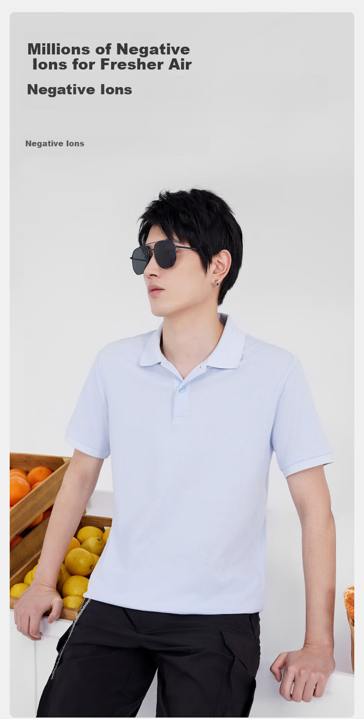JD Original [Ultra-Light Comfort] Polo Shirt Short Sleeve Men's T-Shirt Casual Clothing, Ice Blue, XL 1
