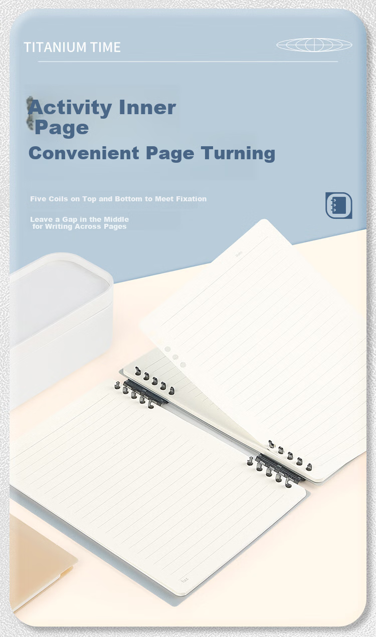 Fizz A5 Notebook with 60 Sheets, 10 Detachable Ring-Bound Loose-Leaf Pages, PP Cover, Memo Pad, Journal, Diary, Study Book, Gray Silver FZ33725 4