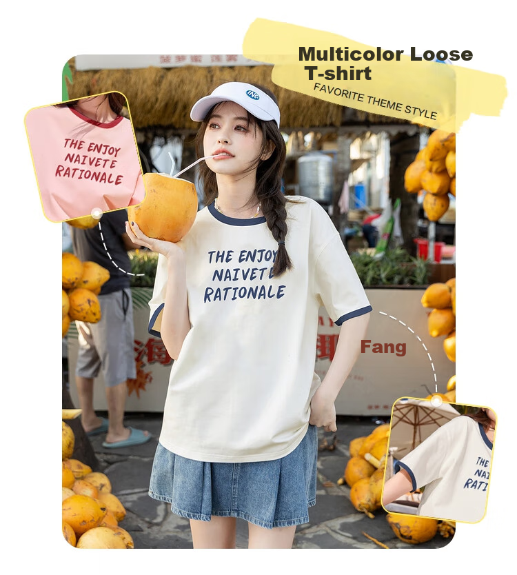 TonLion 2026 Summer Color-Block Crew Neck Short Sleeve Women's T-Shirt Trendy New Hot Style Tee 2