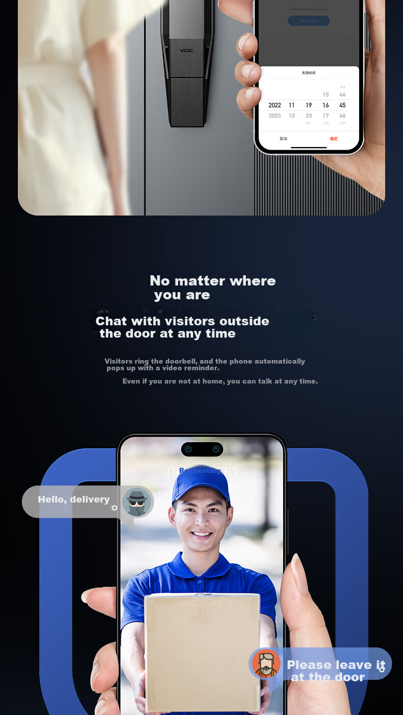 VOC Smart Lock with Palm Vein And Facial Recognition, Dual Camera Door Lock for Home Use, Fingerprint Lock, Electronic Password Lock T10Plus S 10