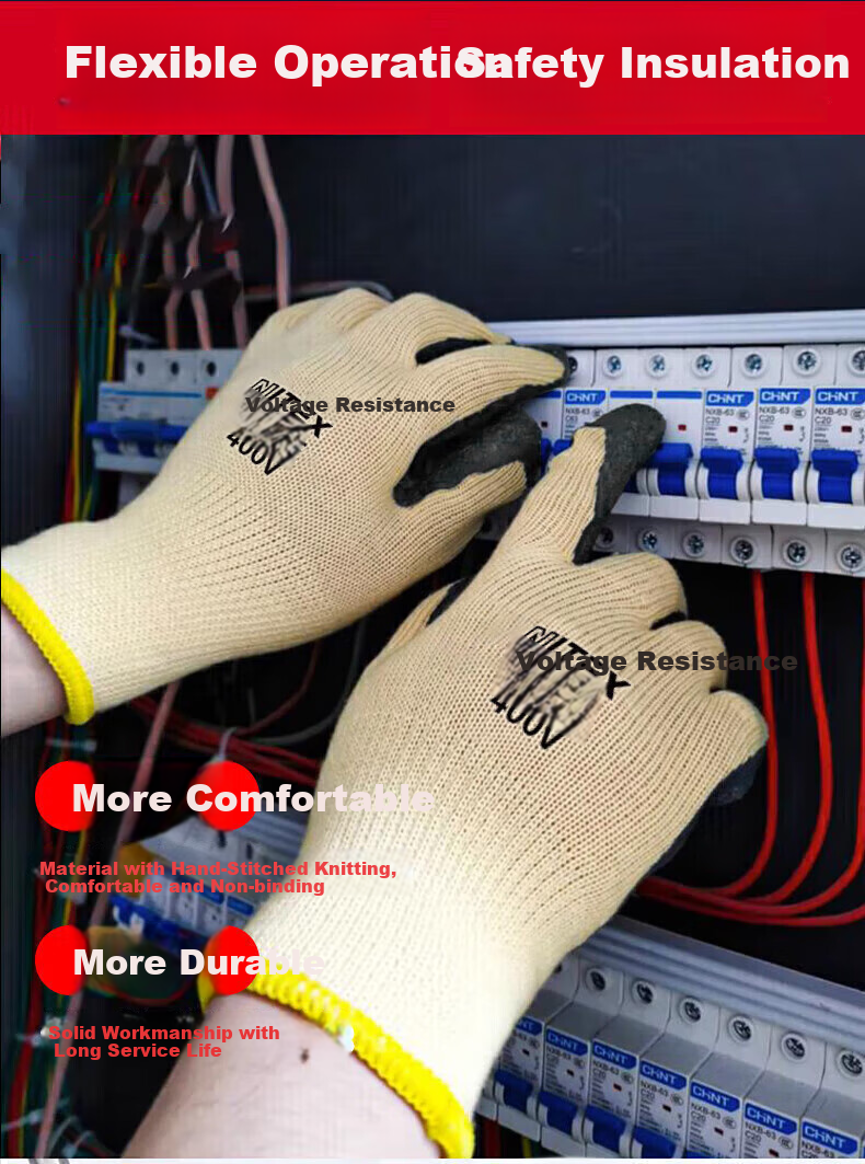 SHENGLI NITEX® 10KV High-Voltage Insulation Gloves, Electrician Live-Working, GB/T 17622-2008 Level 1 Electric Shock Protection, Maximum Operating Voltage 3000V, GR10KV, 1 Pair 3