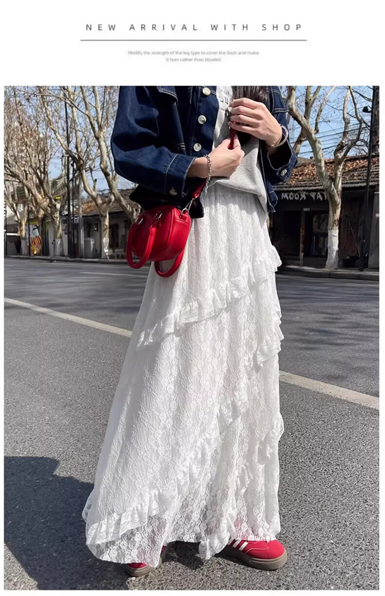 Langsha Lace High-Waist Mesh Puff Cake Skirt Women's Spring 2026 New Slimming A-Line Mid-Length Skirt 19
