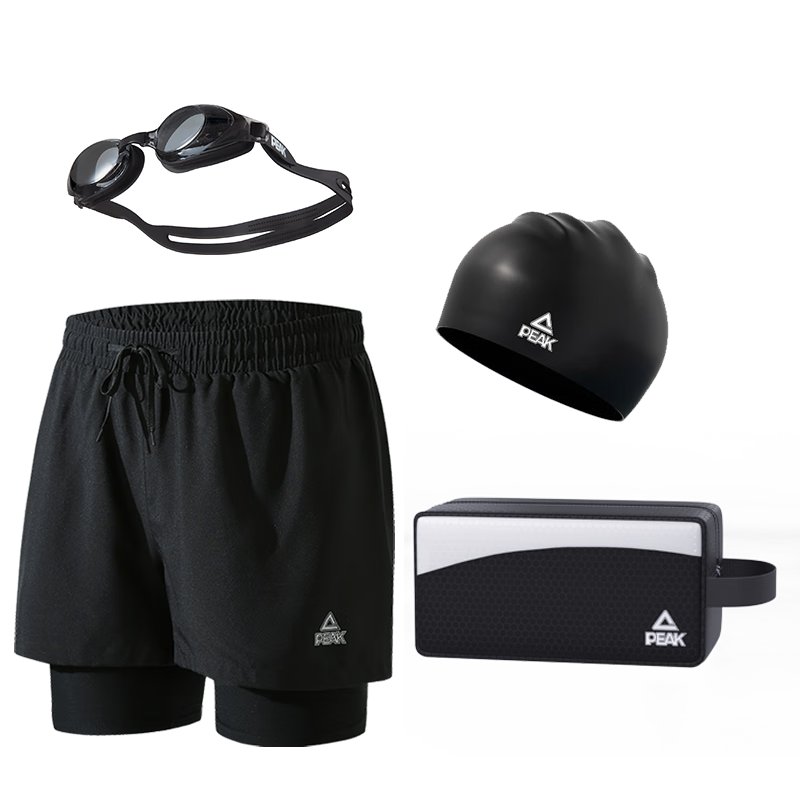 Peak Men's Swim Trunks, Swim Goggles HD Anti-Fog, Prescription Swim Cap, Earplugs, Travel Hot Spring Swimsuit Set, Swimming Gear 3XL