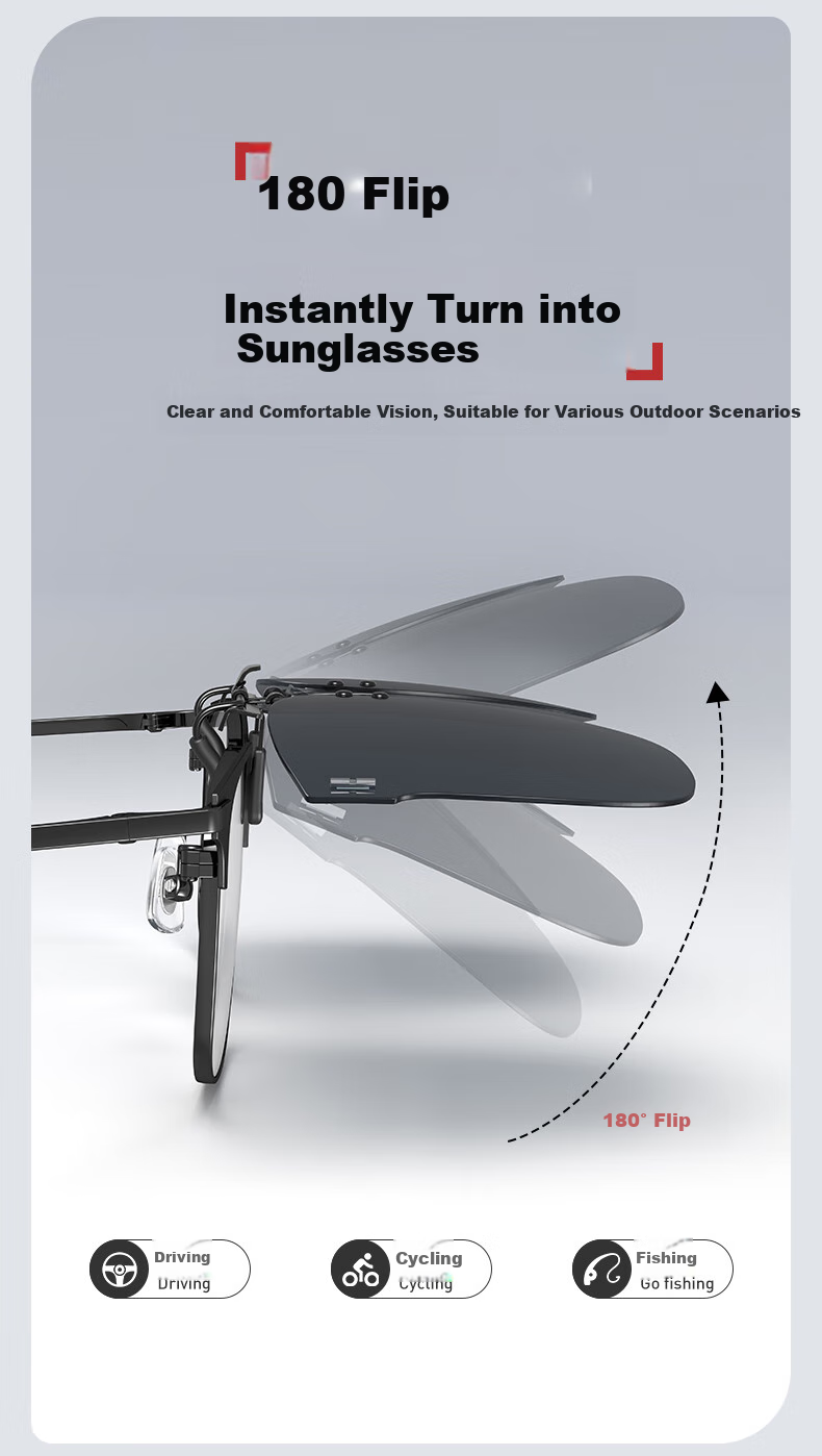 CHAINGO Clip-On Sunglasses for Nearsighted People, Flip-Up Polarized Sunglasses, Portable High-Definition Outdoor UV Protection Driving Glasses for Me 6