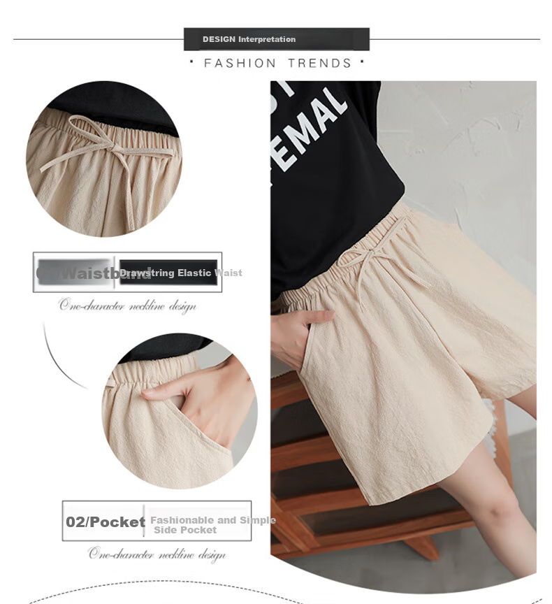 LangSha Cotton And Linen Shorts for Women, Summer A-Line Style, Plus Size, Sports Shorts, Versatile High-Waist Loose Casual Wide-Leg Hot Pants 7