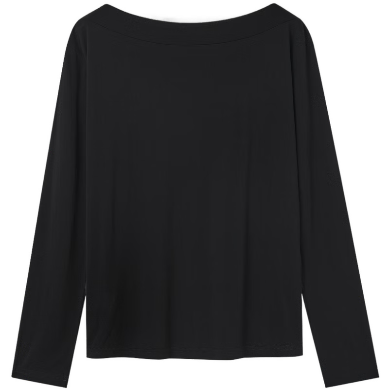 Mt [Yunrou Zero Pressure] Autumn Lightweight French-Style Wide Collar Boat Neck, Thin Simple Comfortable Elastic Long-Sleeve Women's T-Shirt