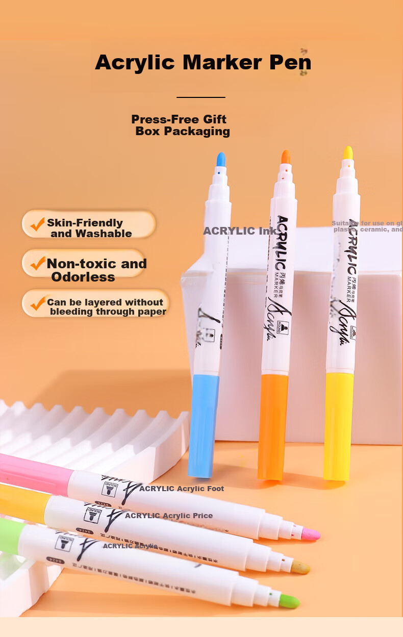 BOJIAO Acrylic Marker Set, Waterproof Quick-Drying Large Capacity DIY Graffiti Pens, Drawing Colored Pencils, Fluorescent Markers, Student Birthday Children's Day Gift, 24 Colors 1