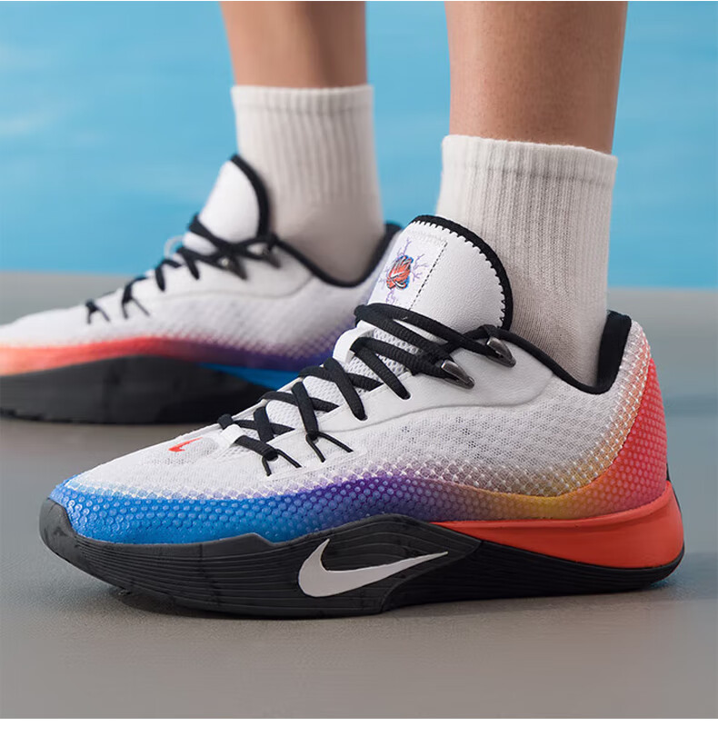 NIKE Men's Durable Basketball Shoes, S.T. FLARE Sneakers, IH7326-110, White Red Blue, Size 42.5 2