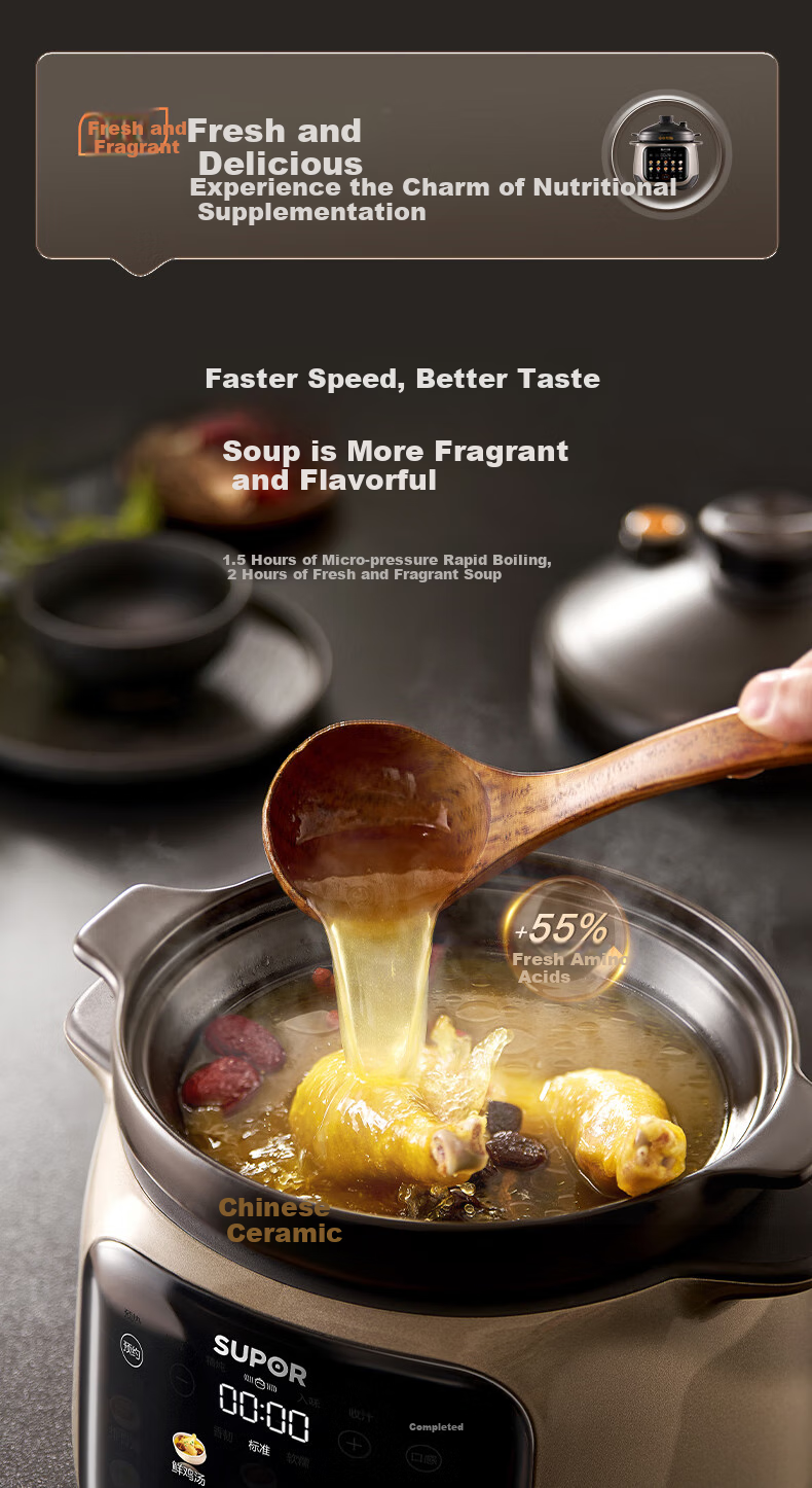 SUPOR Electric Stew Pot, Soup Cooker, Stewing Pot, Porridge Cooker, Baby Food Maker, Electric Cooking Pot, 5L Micro-Pressure Ceramic TG50YC878, Random Delivery 10