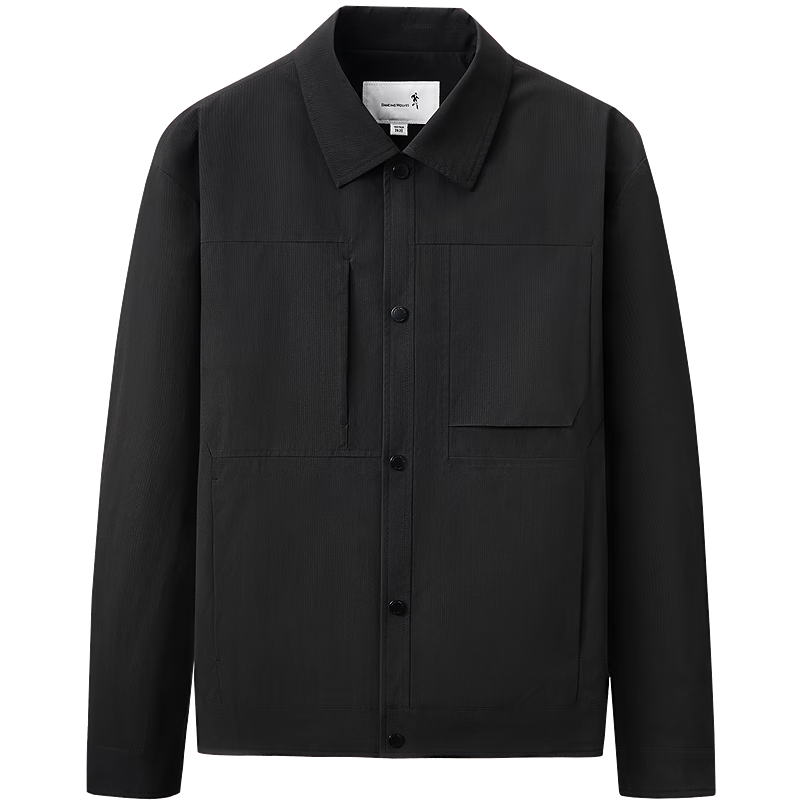 DANCING WOLVES [Three-Proof Technology] Turn-Down Collar Workwear Executive Jacket Men Windproof Coat Versatile Outerwear 001 Black XL