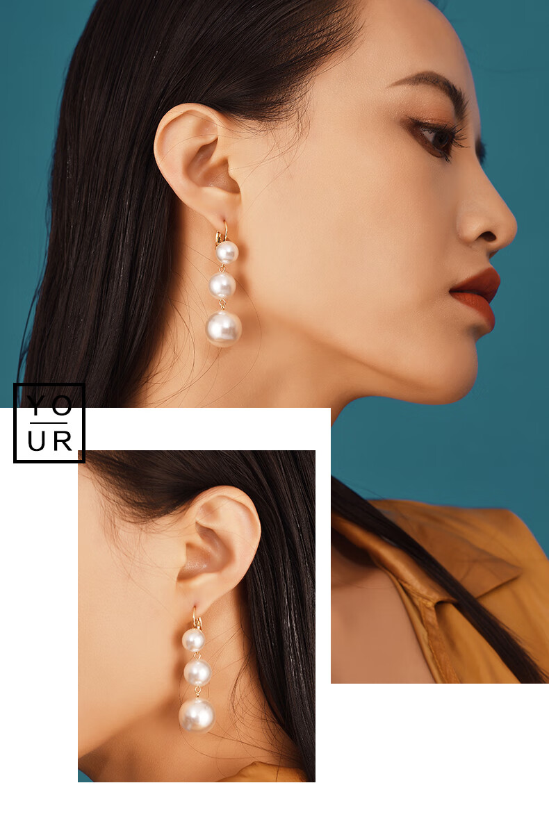 Dairuo Pearl Earrings, White Studs, Face-Slimming, Fashionable, Long-Style, Practical for Women, Versatile for Commuting, Versatile Earrings, Gift 9