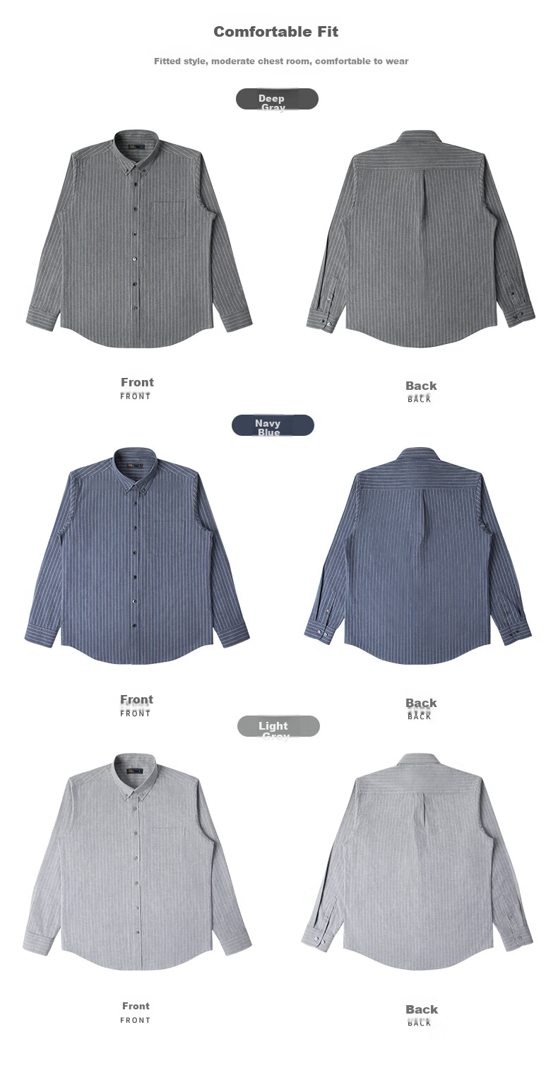 BLACKMONDAY Premium Pure Cotton Brushed Striped Long-Sleeve Shirt for Men, All-Cotton Wrinkle-Resistant No-Iron Business Casual Dress Shirt 9