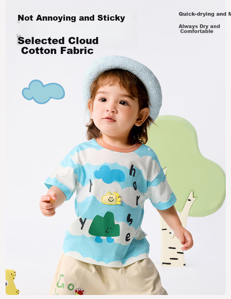 BALABALA Children's Clothing, Baby Short-Sleeve T-Shirt, for Boys And Girls, 2026 New Summer Style, Infant Top, Pure Cotton Clothes for Boys 5