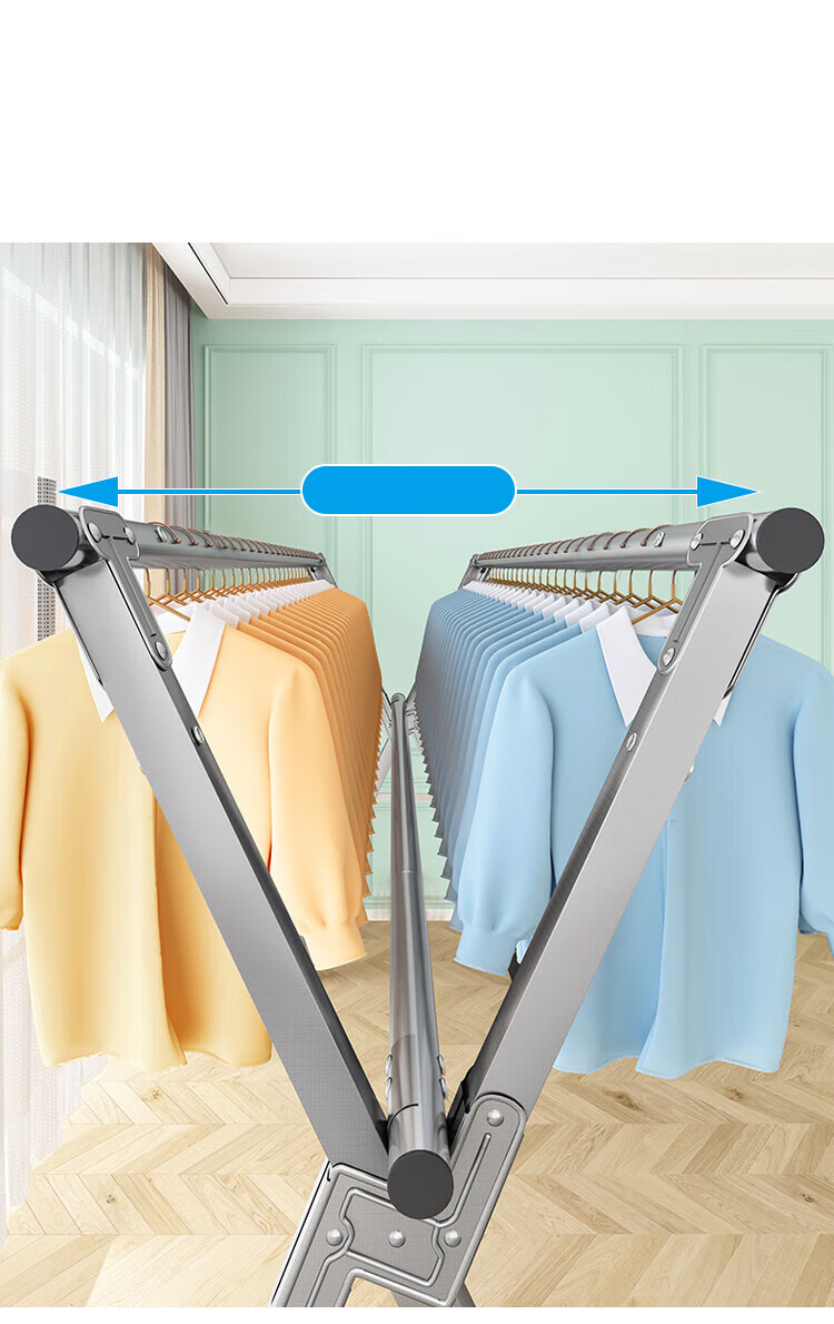 Huakaizhixing Foldable Clothes Drying Rack, Stainless Steel Retractable Clothes Hanger for Balcony, YJ67 Three-Rod with Wheels, 2.0 Meters 9