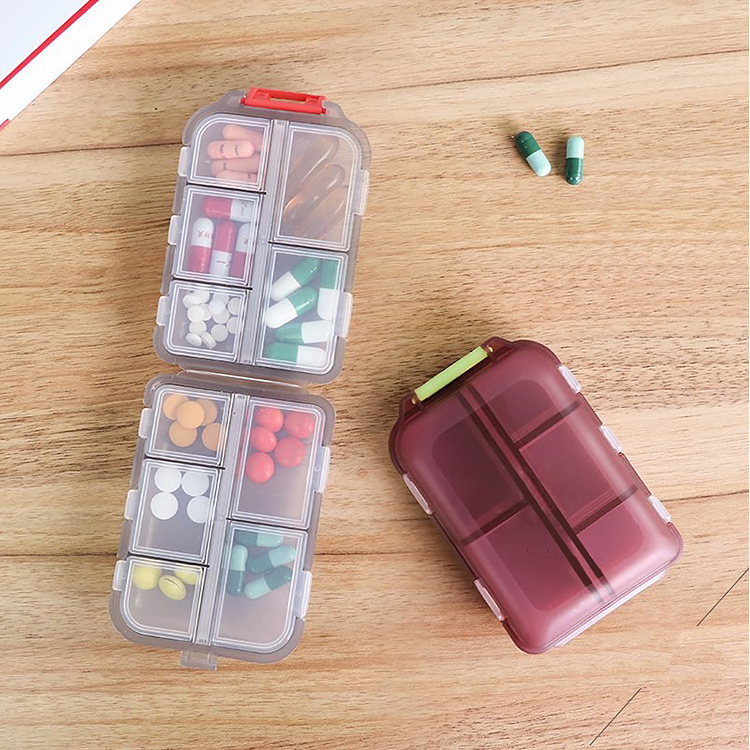 Banzheni Portable Pill Box, Japanese Mini 10-Compartment Small Pill Organizer, Portable Storage Box, Medicine Container, Weekly Travel Personal Pill And Capsule Dispenser, Gray 11