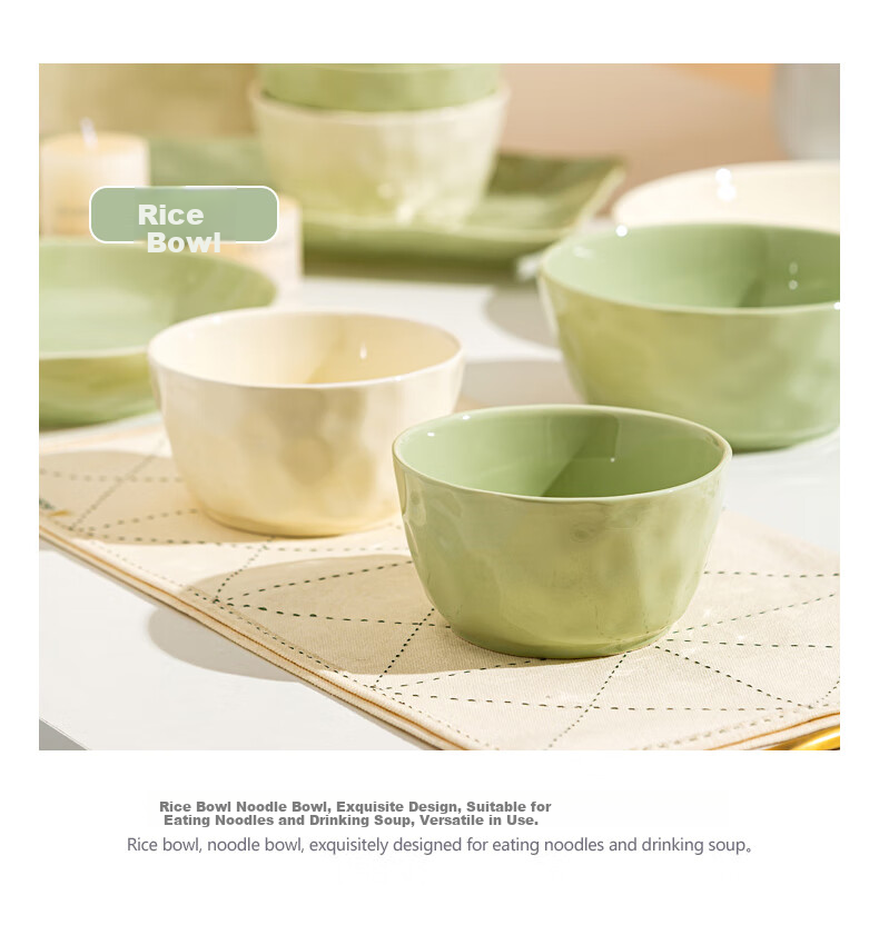 KANGQIN Cream-Colored Bowl And Plate Set, Home Use Underglaze Color High-Value Housewarming Tableware, 4-Person Dining Upgrade Gift Box for Mid-Autumn Festival 16