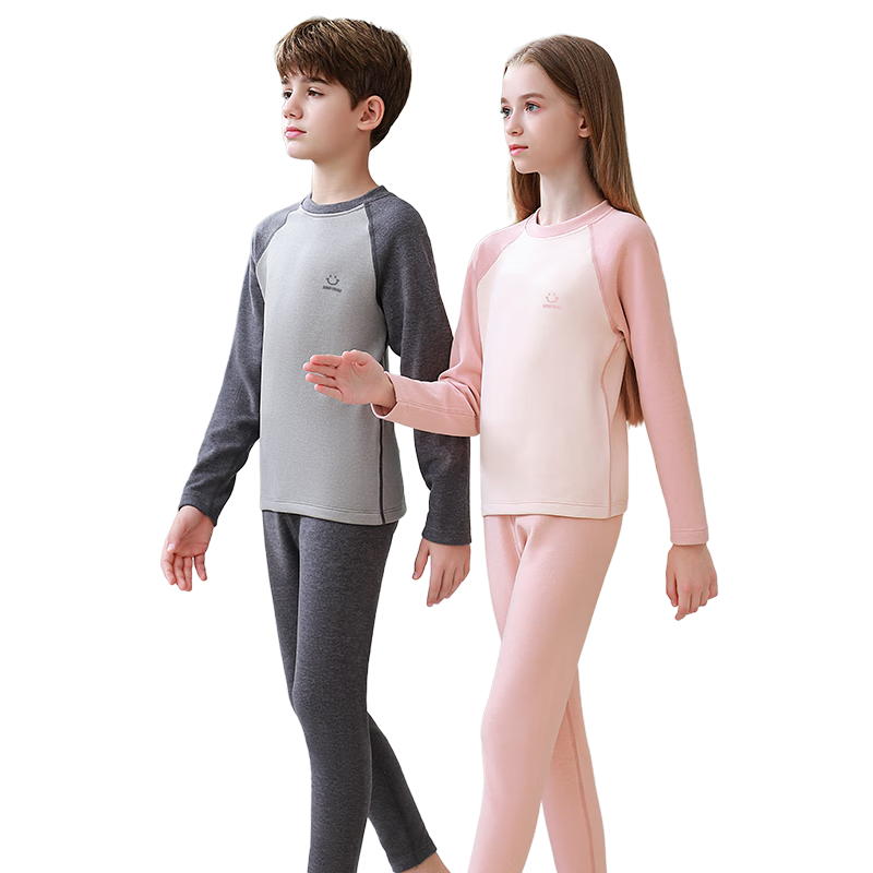 Dingguagua Children's Autumn Thermal Underwear Set Boys Girls Round Neck Seamless Class A Mid-Large Kids Base Layer Shirt and Pants