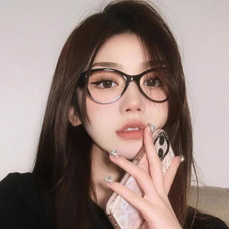Cuntiandaofu Blue Light Blocking Glasses, Non-Prescription Glasses, Cat Eye Black Frame Glasses, Bare Face Miracle, Ultra-Light, Face-Slimming Effect, Black