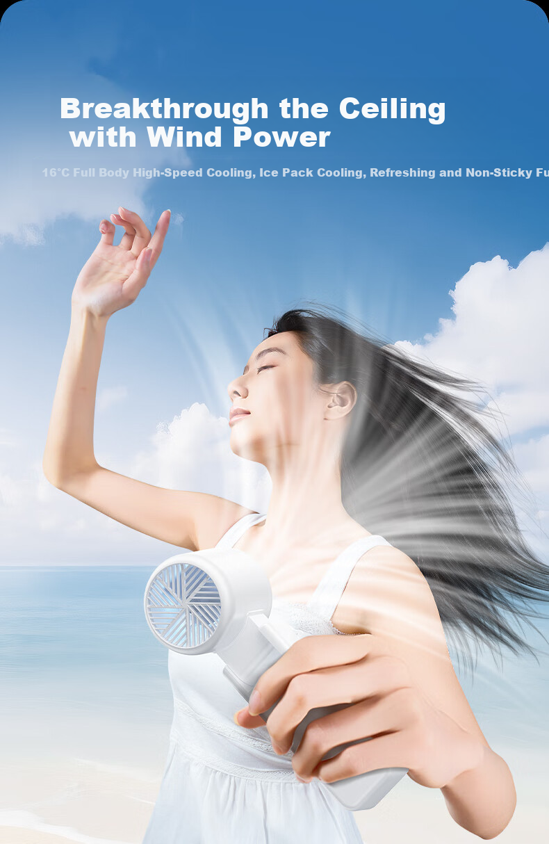 Azeada Handheld Foldable USB Fan, Desktop Neck-Hanging Mini Semiconductor Cooling Ice Pack, Powerful Turbine Fan with Long Battery Life And Quiet Operation, Portable Gift 9