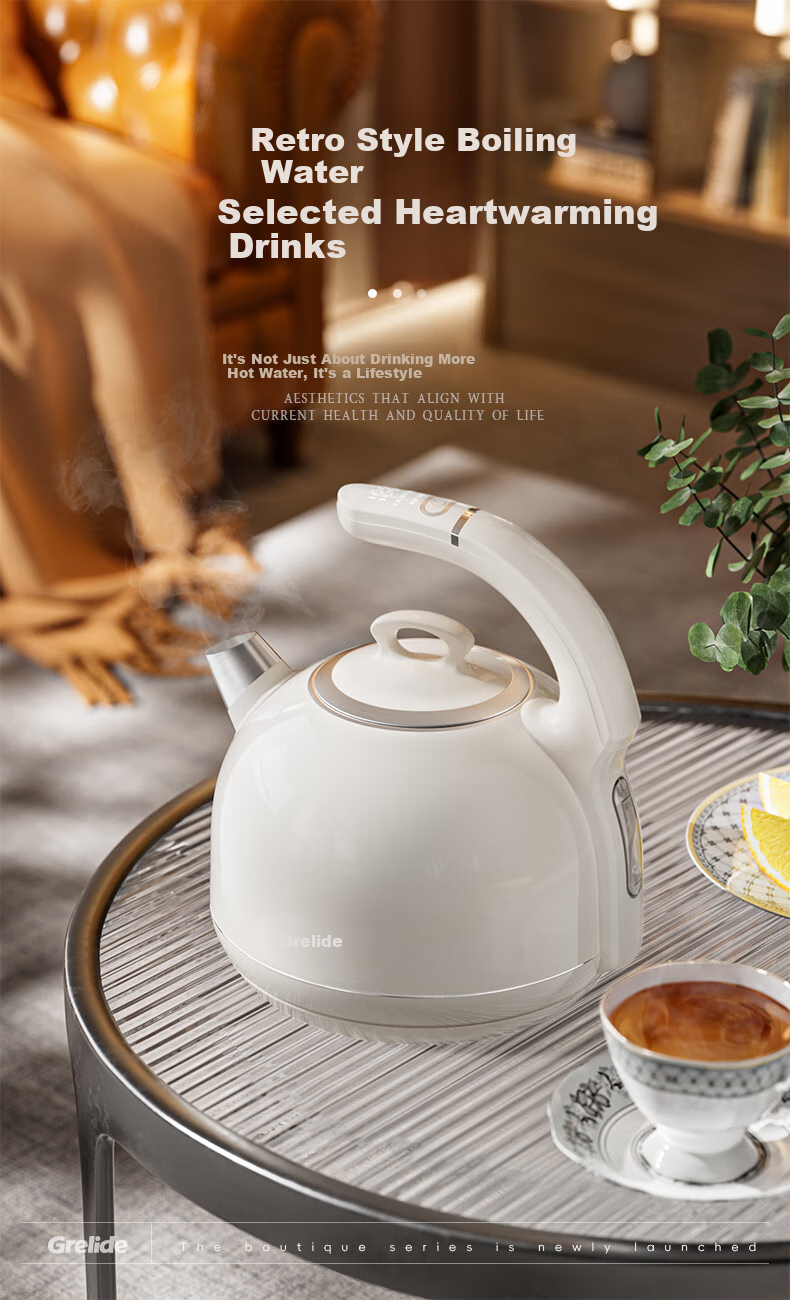 Grelide Kettle, European Retro Style, Insulated 316 Stainless Steel, Electric Kettle, Multi-Temperature Control, Constant Temperature, Scald-Proof, Household Hot Water Kettle, D1215E White 1