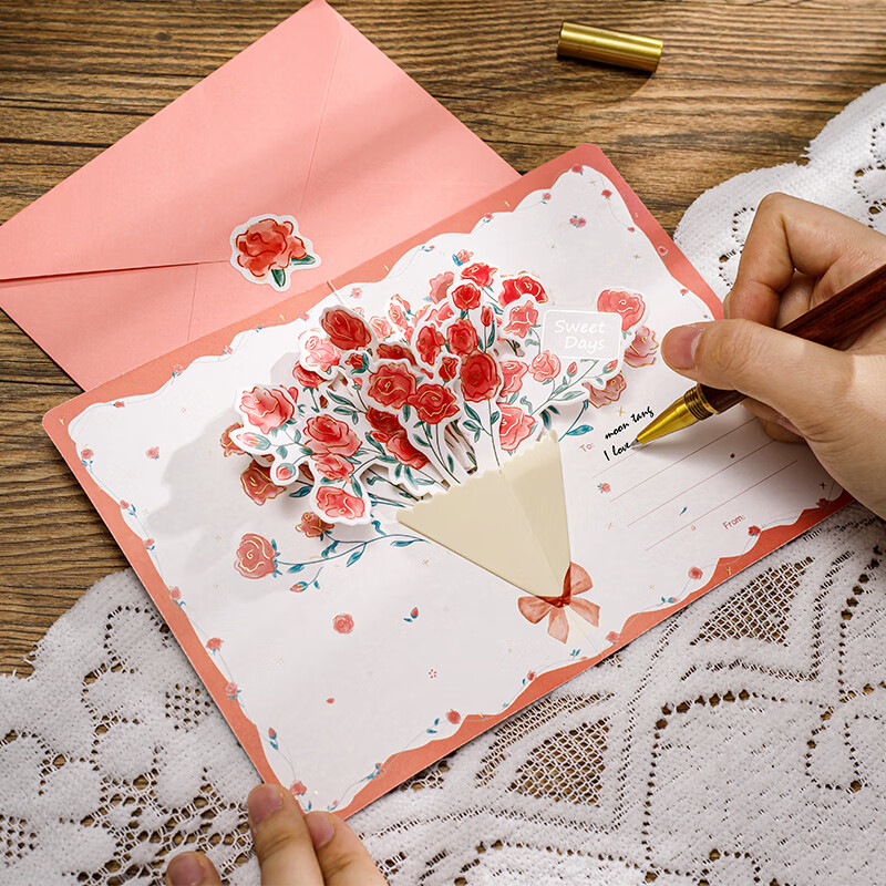 Tianse Floral 3D Greeting Card Premium Teacher Valentine's Day Birthday Postcard Writing Card New Year Gift Souvenir TS-6143 Rose