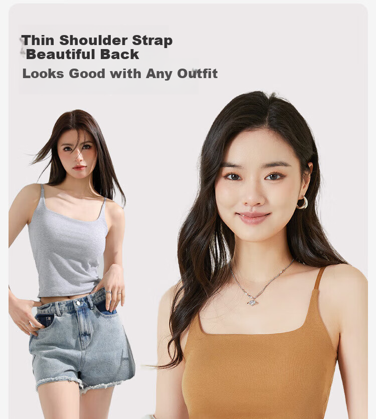 GUJIN Women's Camisole Tank Top, Seamless Slim Fit, Built-In Bra with Pads, No Need for Separate Bra, Chestnut Brown, One Size Fits 80-130 Ji 1