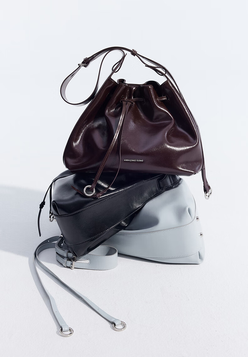 AMAZING SONG Women's Handbag, Sweet Donut Drawstring Bucket Bag, Cowhide Shoulder Crossbody Bag, High-End Fashion Niche Commuter Tote Bag, Women's Gift 2