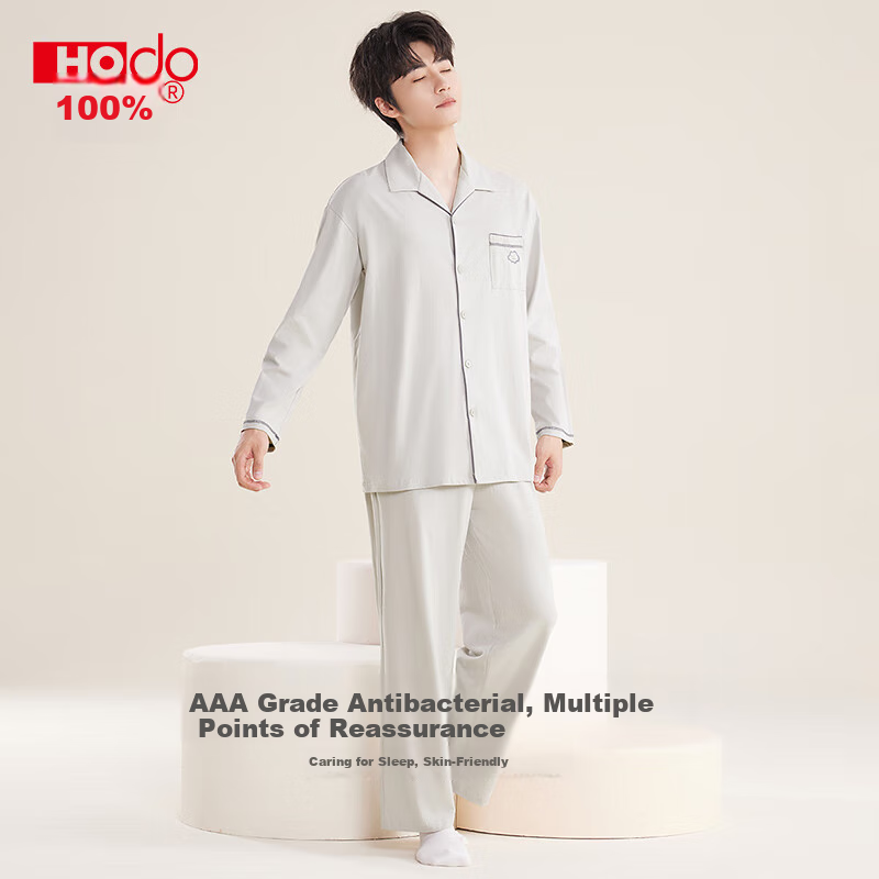 Мужская пижама Hodo, комплект из 100% хлопка, антибактериальная, простая, парная, с длинным рукавом, домашняя одежда