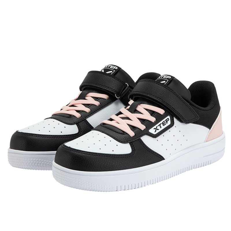 XTEP Kids Sneakers Girls Donut Leather Breathable Sports Shoes XTEP White/Black/Ice Pink Size 36