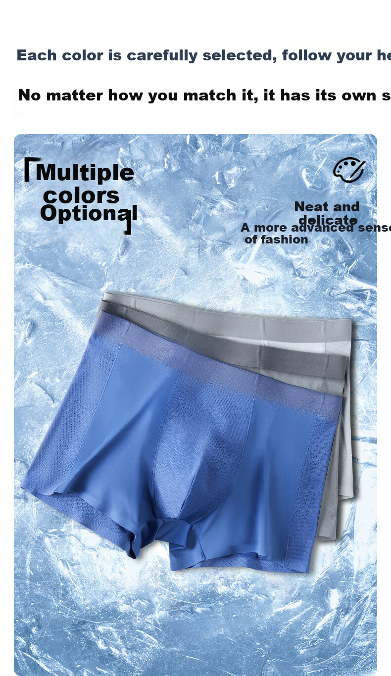Qisefang Men's Underwear, Antibacterial Spring And Summer Cool Breathable Boxer Briefs, Four-Corner Shorts for Men, 3-Pack Large Size Ice Silk Underpants 6
