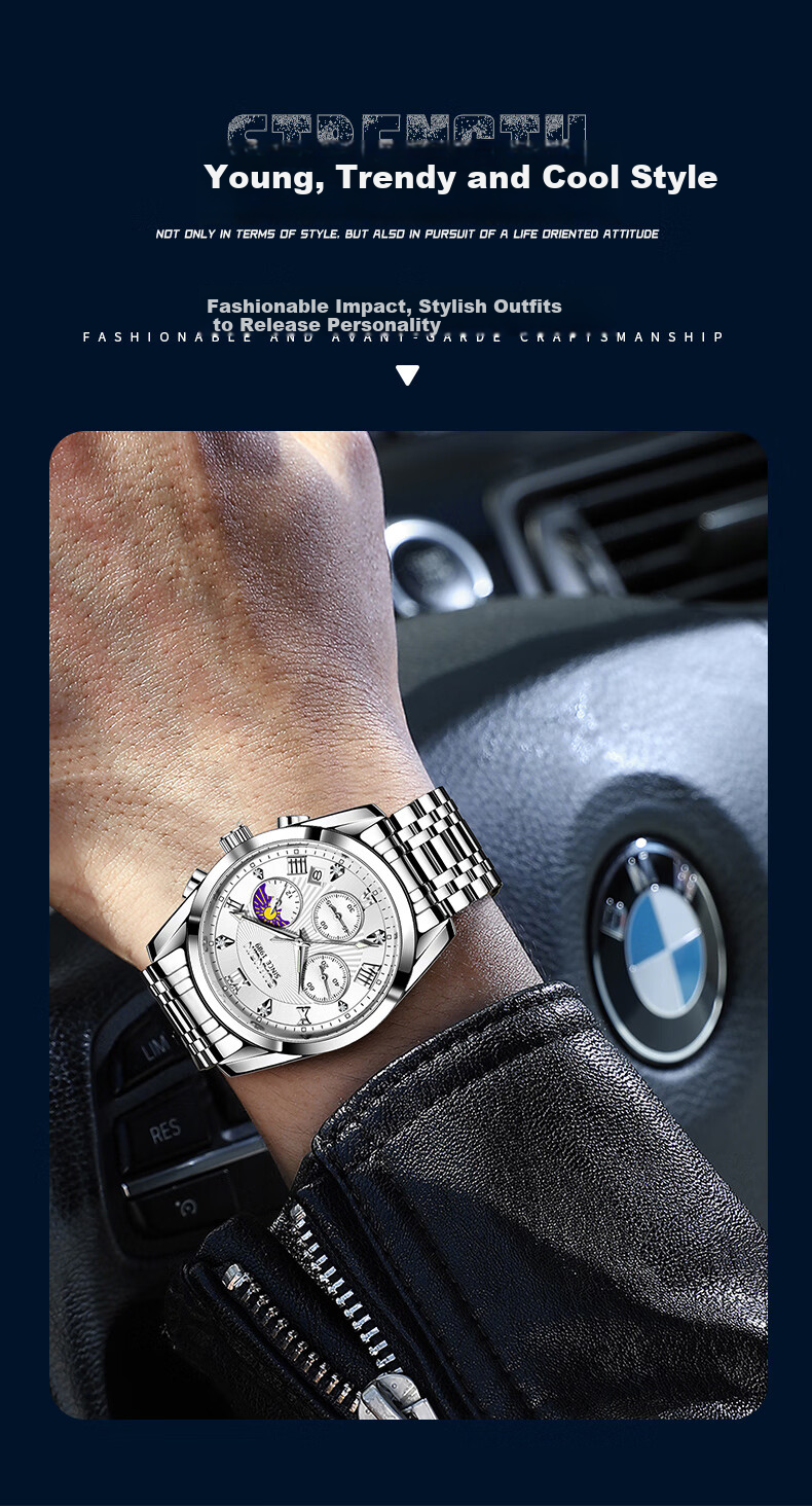 GUANQIN Men's Mechanical-Style Fashion Wristwatch, Swiss Quality Men's Watch, Waterproof Fully Automatic Multifunctional Brand National Watch 10