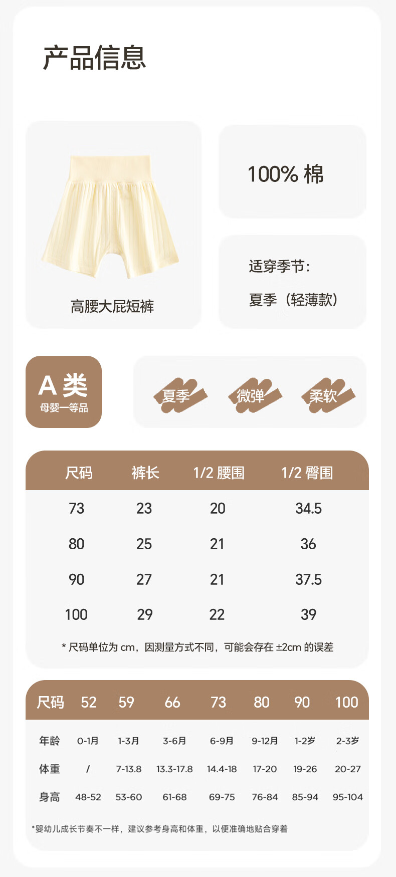 Babyprints Baby Shorts 2-Pack Unisex Baby Summer Cotton PP Pants Thin High-Waist Sleepwear Home Pants White Blue Size 73 6