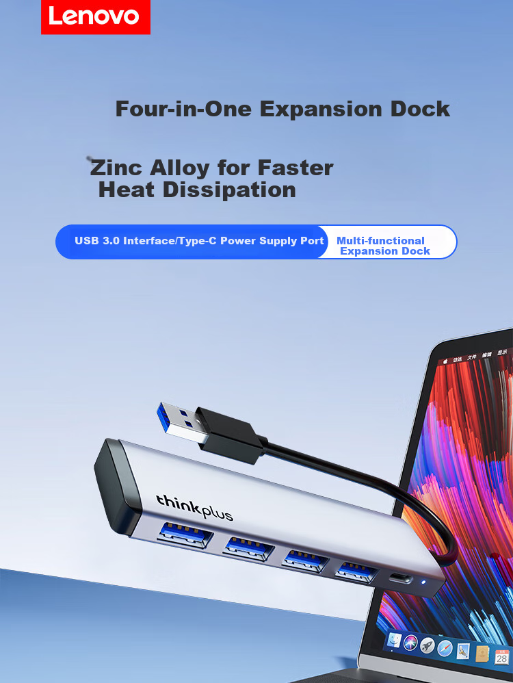 ThinkPad Lenovo USB Hub Adapter 3.0 Interface Converter HUB Adapter Laptop Expansion Dock USB Extension Cable USB Hub LA04B 1.5M Metal 1