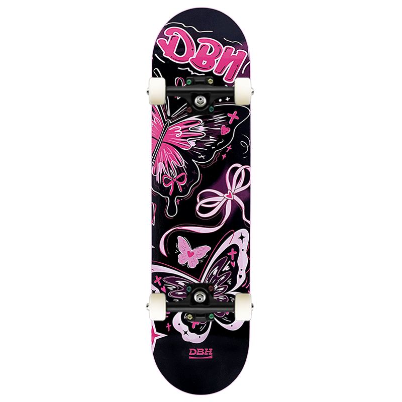 DBH Professional Skateboard for Beginners Kids Adults Unisex 6-12-18 Years Double Kick Four Wheels Sweetheart Butterfly 8.0 Inch