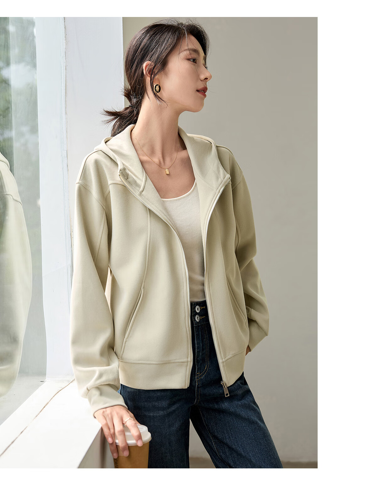 Chushen Spring and Autumn Casual Jacket Women Wilderness Mallard Design Splicing Fashion Casual Hooded Top S143U1001 16
